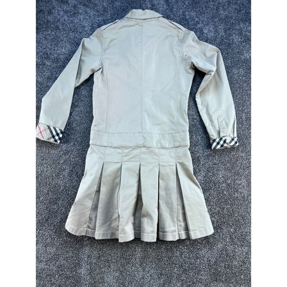 Burberry Girls Beige Pleated Dress With Belt &‎ Check Cuffs 12Y
